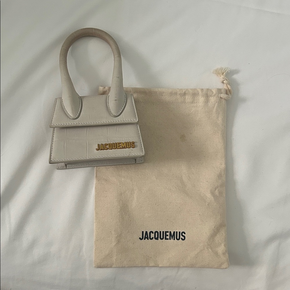 Jacquemus White Croc Le Chequito Mini Bag with Structured Design